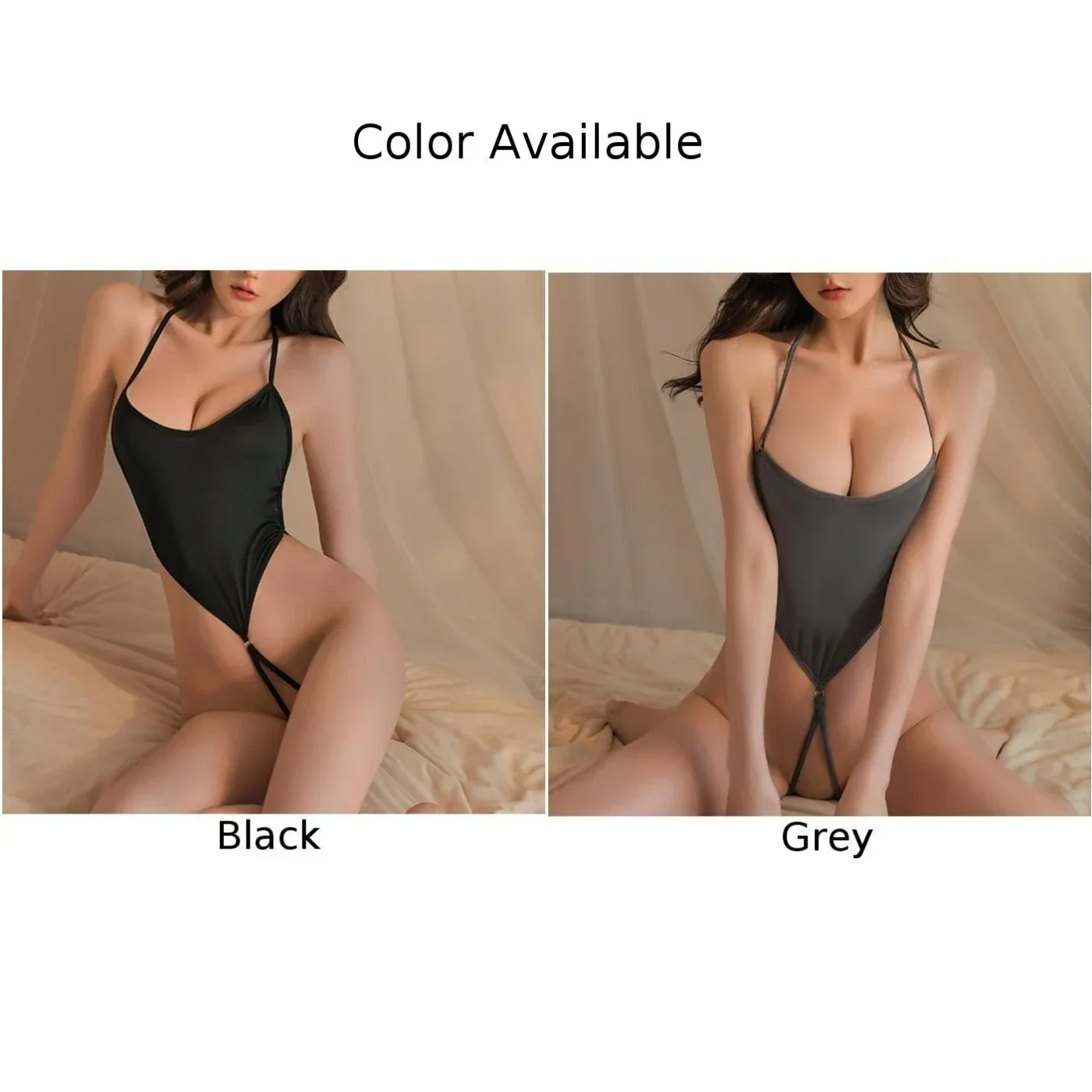 Sexy Women Bodysuit Open Crotch Backless Lingerie Sheer Mesh Thong Halter Hight Cut Underwear Solid Bodysuit Mini Erotic Wear