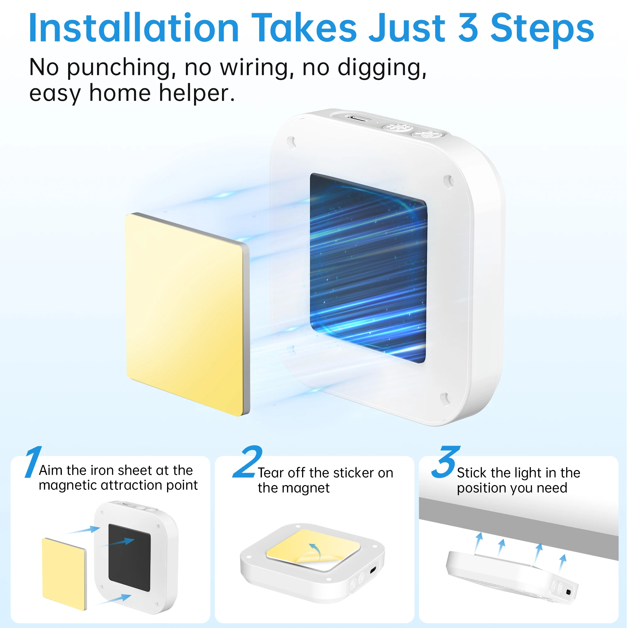 PZSUNLY светодиодный датчик движения, беспроводной перезаряжаемый ночник, 3-цветная лампа с регулируемой яркостью для гардероба, спальни, лестницы, светодиодный светильник