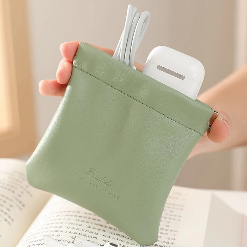 Ins PU Wires Earphone Storage Bag Leather Cosmetics Lipsticks Holder Case Portable Travel Wire Jewelry Organizer Pouch Mini Bag