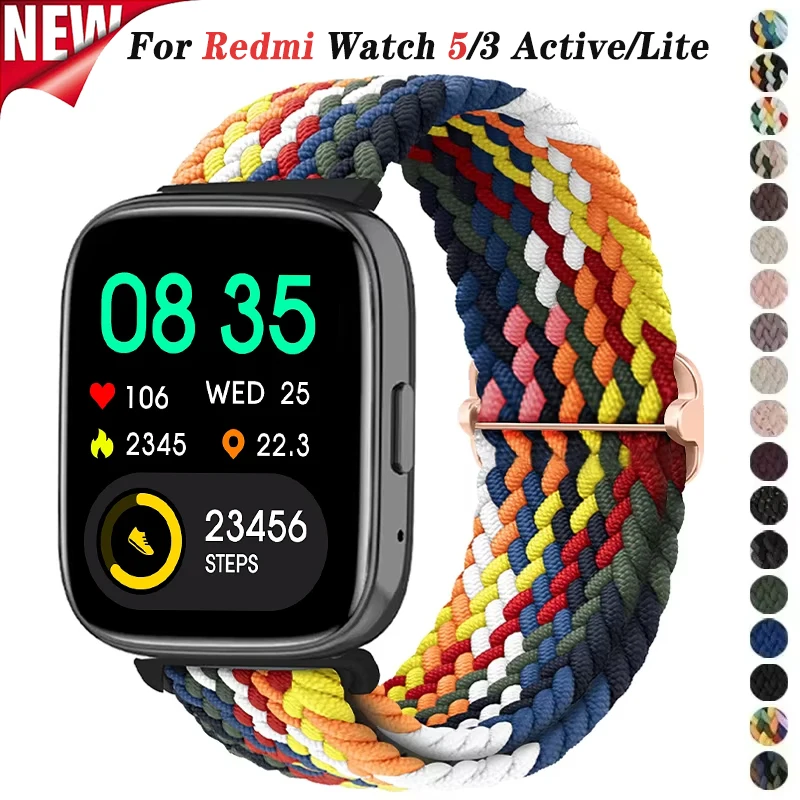 Braided Solo Loop Strap for Redmi Watch 5/3 Lite Nylon Band for Xiaomi Watch 5/3 Active Wristband Braided Elastic Weave Bracelet