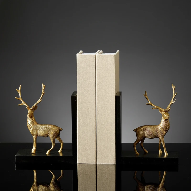Creative Gold Beer Bookends Figurine Book Holder Heavy Marble Base Vintage Animal Bookends Home Library Decoration