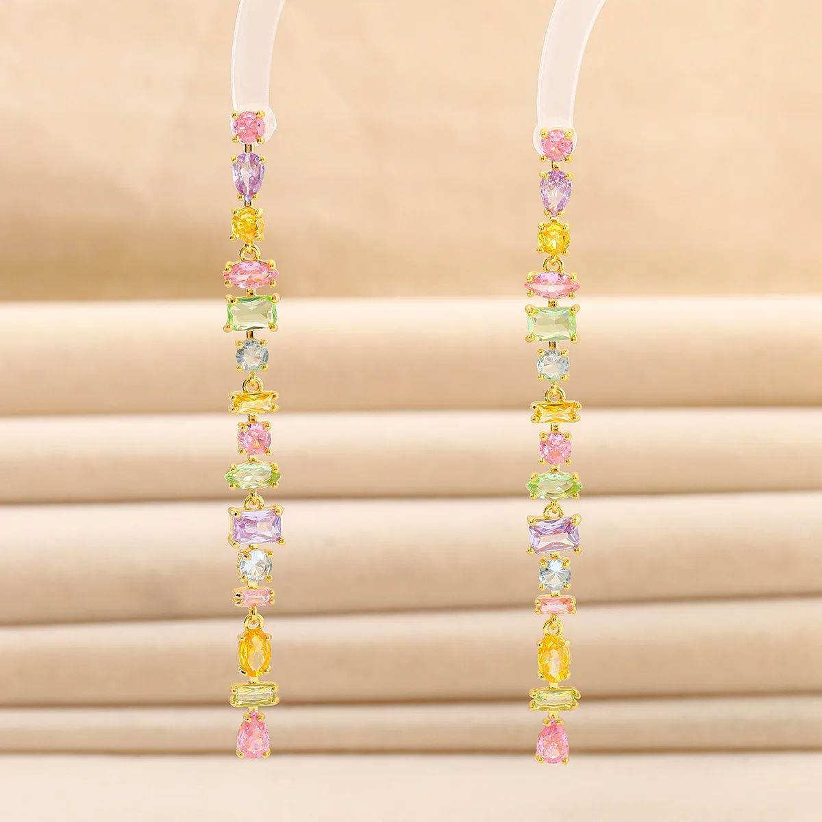 

Christmas jewelry Fashion 75mm Long Tassel cz Earrings for women girl rainbow CZ Chain Earring Brincos Bijoux