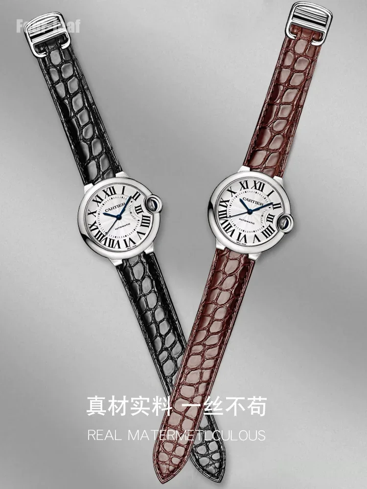 For Cartier Basket Balloon Watch Strap Alligator Leather Cartier Men\'s Convex Leather Watch Band Women\'s Folding Buckle