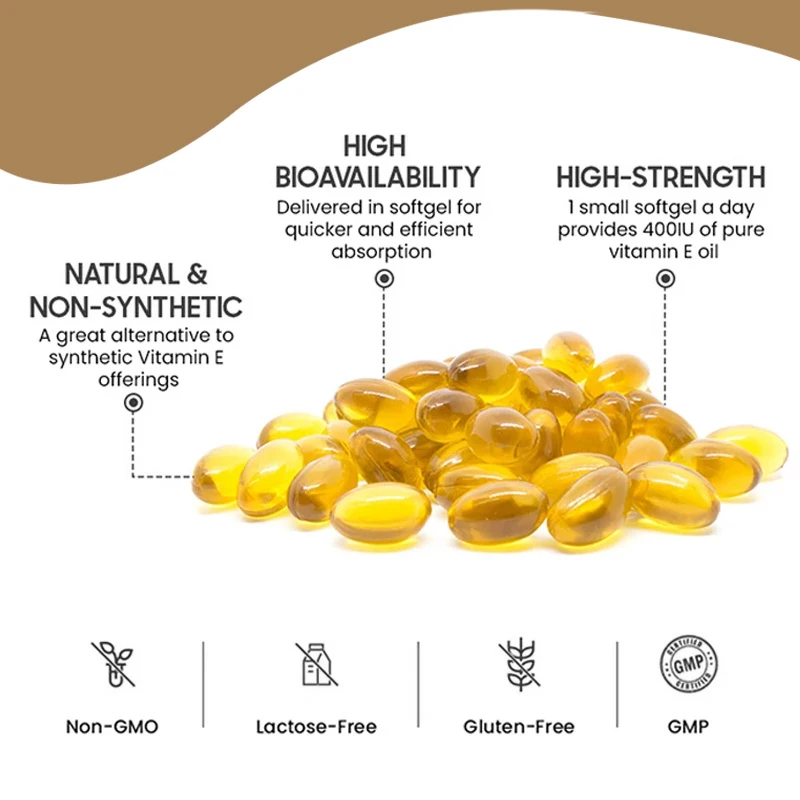 Cápsulas naturales de vitamina E, 1000 IU, suavizantes, soporta la función inmunológica, suplemento dietético