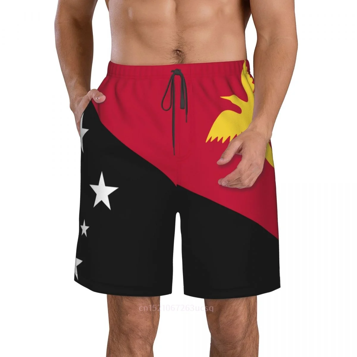 2025 Summer Polyester Papua New Guinea Country Flag 3D Printed Men's Board Shorts Beach Pocket Running Summer Pants