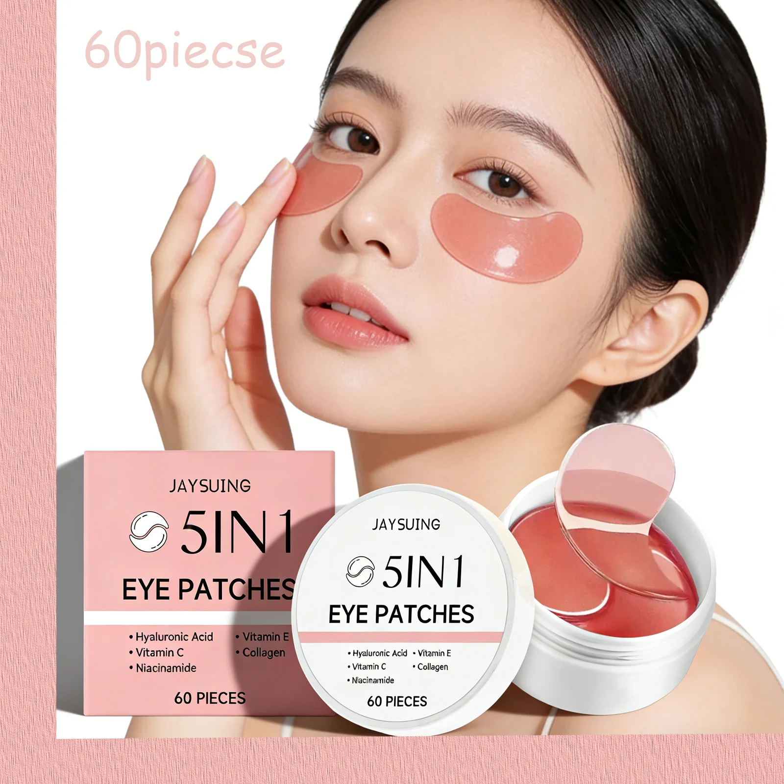 JAYSUING 5-in-1 Under Eye Patches Rose Scented Hyaluronic Acid & Collagen Under Eye Mask Face Mask Set of 60 for Eye Care