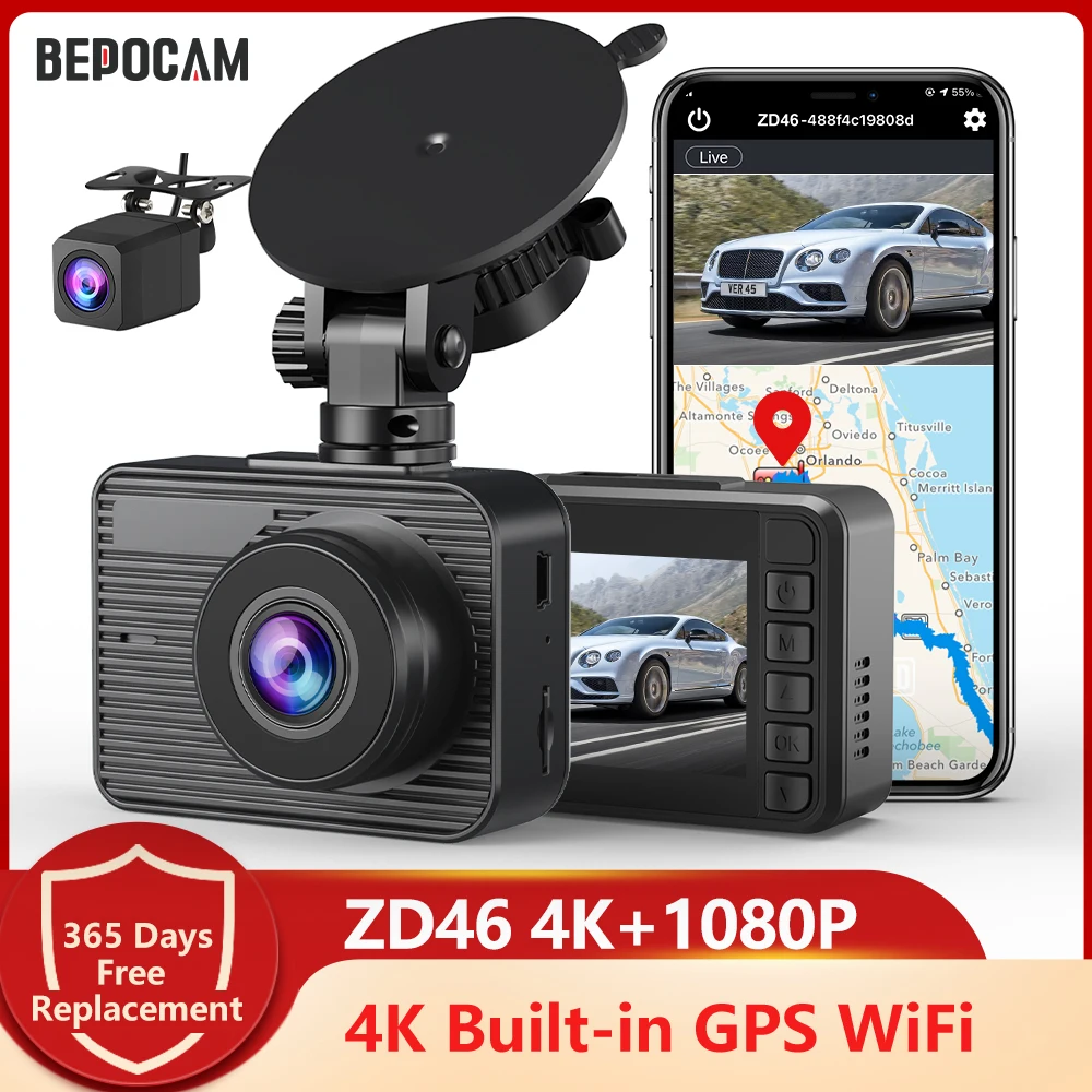 

UHD 4K Dual Dash Cam for Car Front and Exterior Rear Camera Built-In GPS WiFi Vehicle 1080P Video Recorder Car DVR ZD46