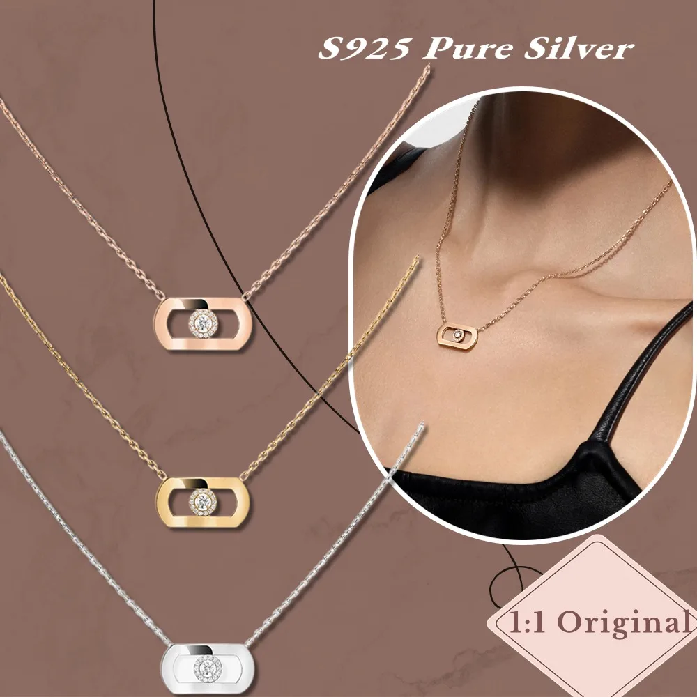 Gleaming original SO MOVE Pink Gold Diamond Necklace 3 colors Sterling Silver 925 Luxury woman Jewelry Accessories  Birthda