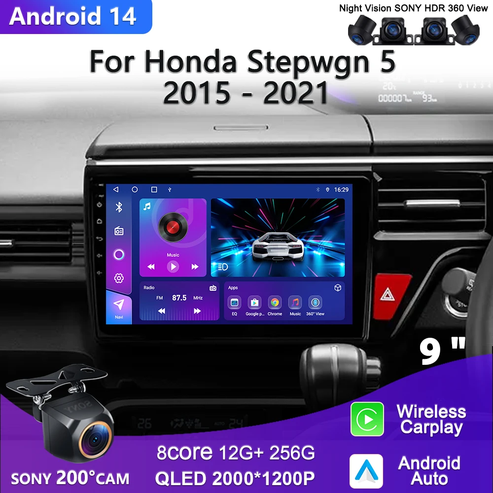 

Android 14 для Honda Stepwgn 5 2015-2021 с правым рулем, автомобильный радиоприемник, мультимедийный видеоплеер, навигация, стерео GPS, без 2din DVD