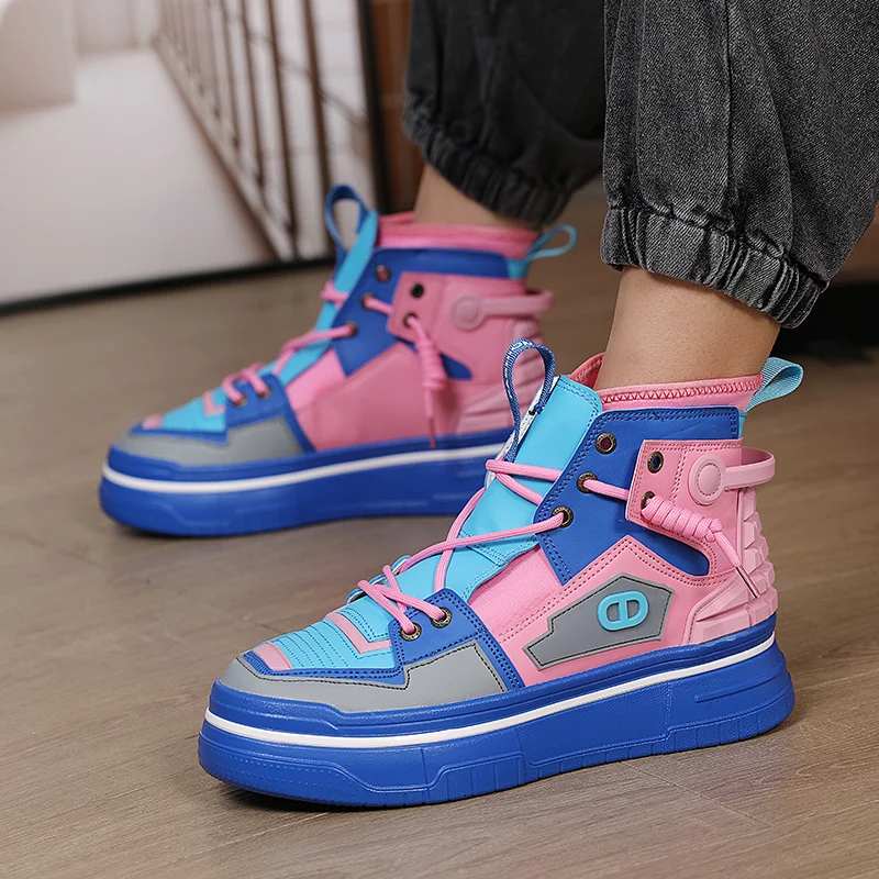 

New Arrivals Harajuku Blue Men Designer Shoes Soft Leather Men's Fashion Brand Sneakers Non-slip High Top Platform Shoes For Man