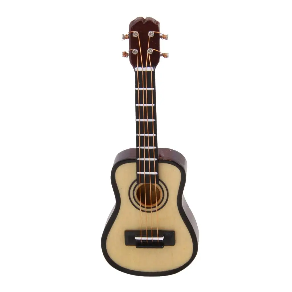 Wooden Dollhouse Classical Guitar Miniature Musical Instrument Accessory 1 12 Scale Brown Gold for Dolls Display