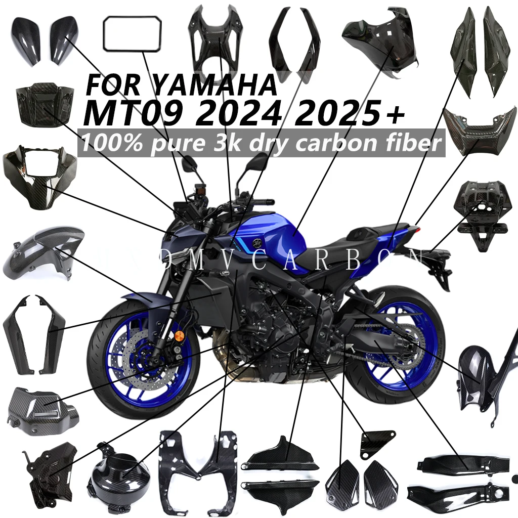 

Для YAMAHA MT09 FZ09 2024 2025: 100% карбоновые аксессуары для мотоциклов (3K) – крыло, накладка на топливный бак, боковая панель, полный комплект обтекателей