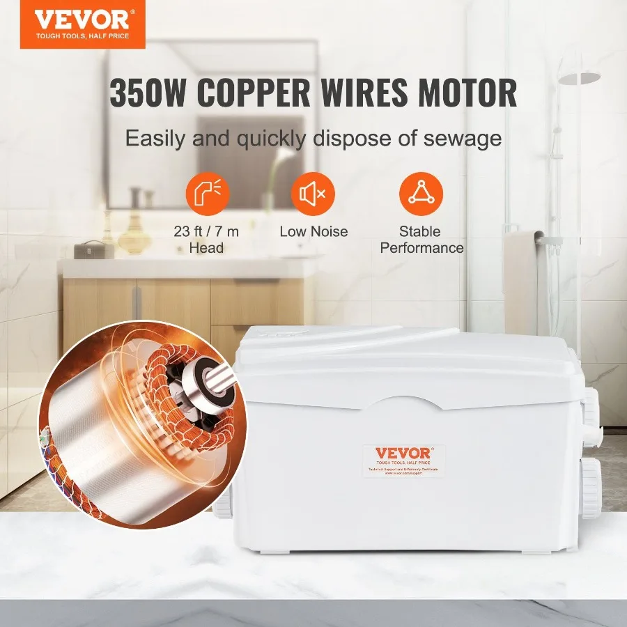 مضخة Macerator 350 وات 6000 لتر ساعة تدفق 23 قدم 7 م مضخة Macerator Sege مع 3 مداخل مياه لخفق دش حوض المطبخ في الطابق السفلي