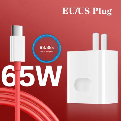 Per Oneplus 65W PD Warp Charger Surper Adattatore UE/USA a ricarica rapida per 1+ 9 8 7 9RT 9R 8T PRO Nord 2 3 e cavo da tipo C a tipo C