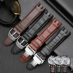 For Swatch Yrs403 412 402G Genuine Leather 21mm Watch Band Butterfly Buckle Waterproof Soft Accessories Curved Interface Wrist