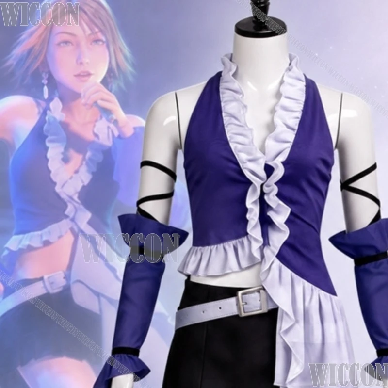 Costume de cosplay Fantasy X Yuna Idol Stage, haut violet à col en V et short Y2K Jirai Kei pour Halloween, festival, Comic Con