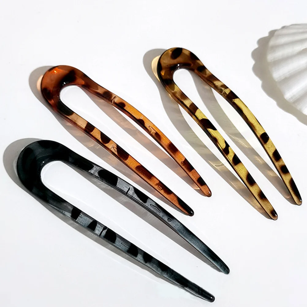 

3Pcs U Shaped Barrettes Smooth Edges Hair Fork Pin For Classic Low Bun Hairstyles
