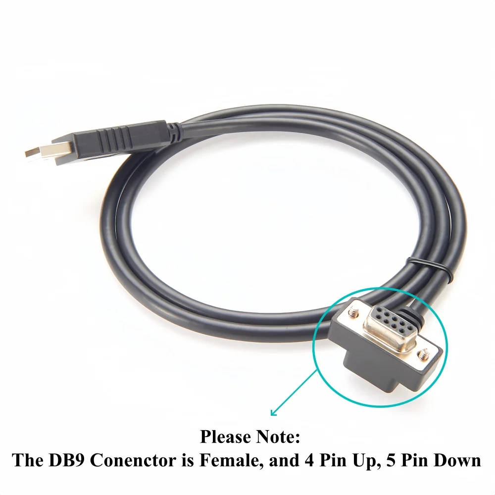Cable de programación PLC RS232 hembra DB9 de perfil bajo en ángulo de 90 grados arriba/abajo a USB, Cable serie FTDI FT232RNL USB a DB9 RS232