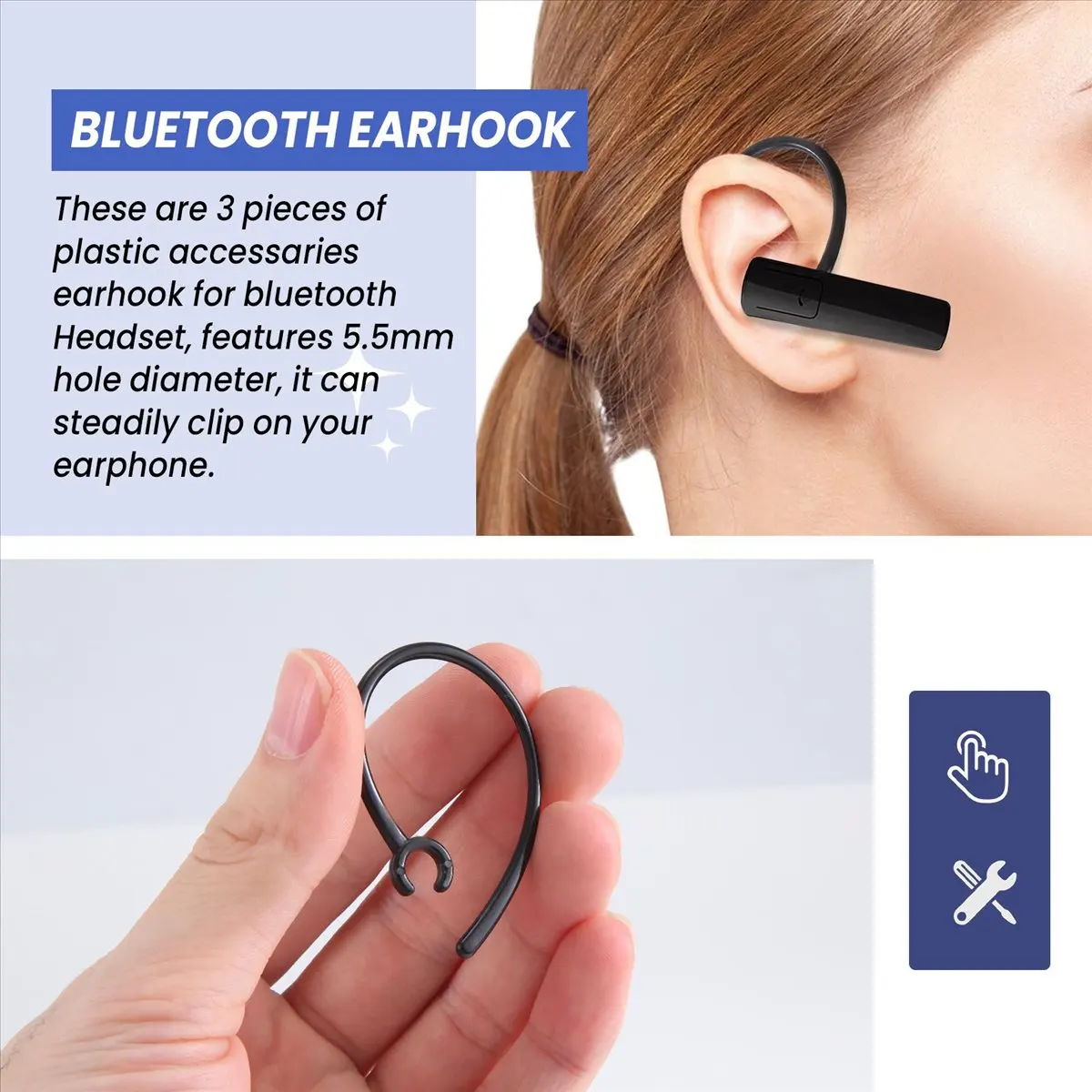 A64I 3 Pcs Handfree 5.5Mm Hole Black Plastic Earhook for Bluetooth Earphone