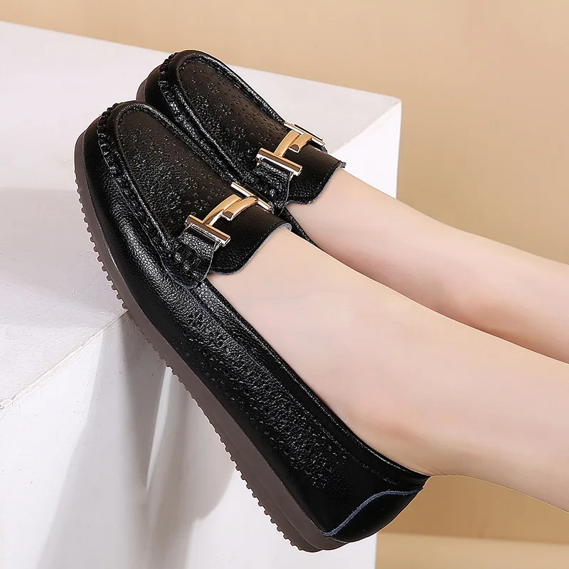 Summer Women Flats Shoes Cutouts Genuine Leather Loafers Shoes Woman Breathable Ballet Flats Oxford Women Casual Shoes