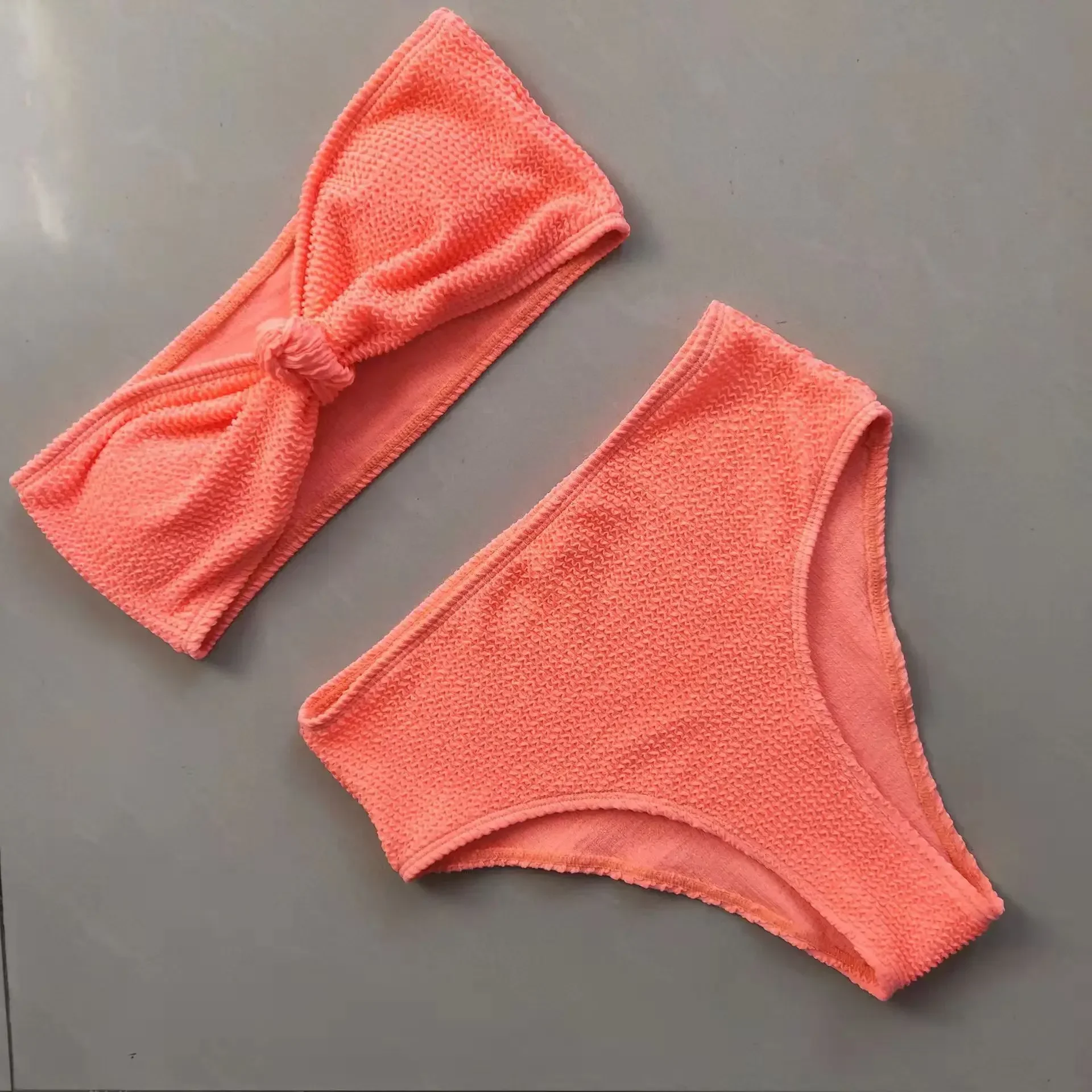 2024 Zomer Womens Getextureerde Hoge Taille Bikini Borstknoop Badpak Oranje Groen Badpak Voor Dames Badkleding