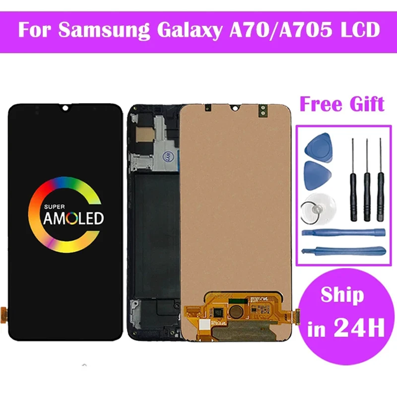 Super AMOLED For Samsung Galaxy A70 LCD A705 A705F SM-A705F LCD Display + Touch Screen Digitizer Assembly A70 LCD + Frame