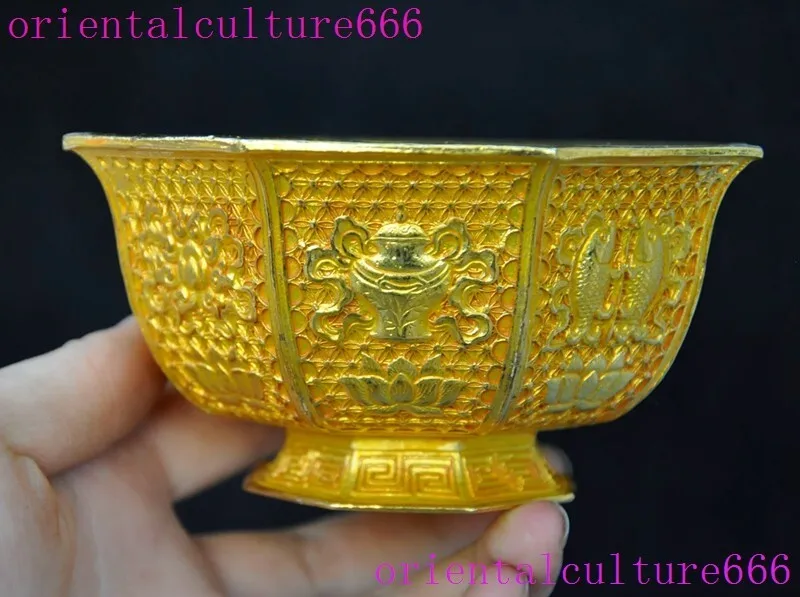 

Chinese bronze gold-plated sacrifice feng shui eight treasures dynasty palace teacup bowl - Brass animal sculpture