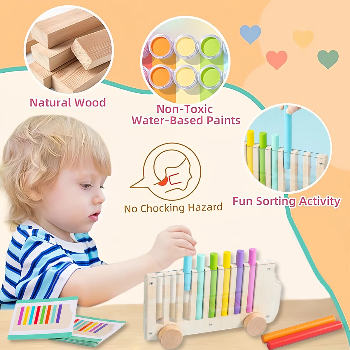 Wooden Bus Stick-insert Game Math Learning Toys，Birthday Gift Color Matching Game Toy，for Home School Living Room Age 18M+