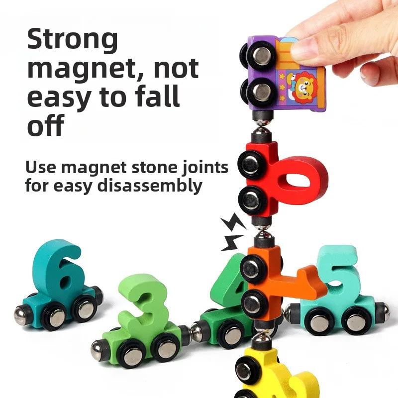 Children's Wooden Magnetic Color Digital Train Baby Color Digital Cognitive Track Assembly Toy Game