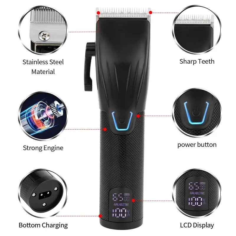 Hair Clipper Professional Hair Clipper Trimmer Set Hair Cutting Machine Cordless Barber Clipper LED Display Beard Trimmer Men