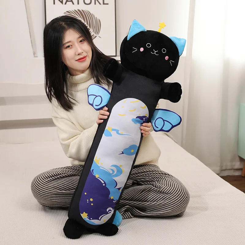 Kawaii macio longo gatos com asas travesseiro de pelúcia brinquedos nap travesseiro casa conforto almofada crianças presente bonito plushies amigo presente