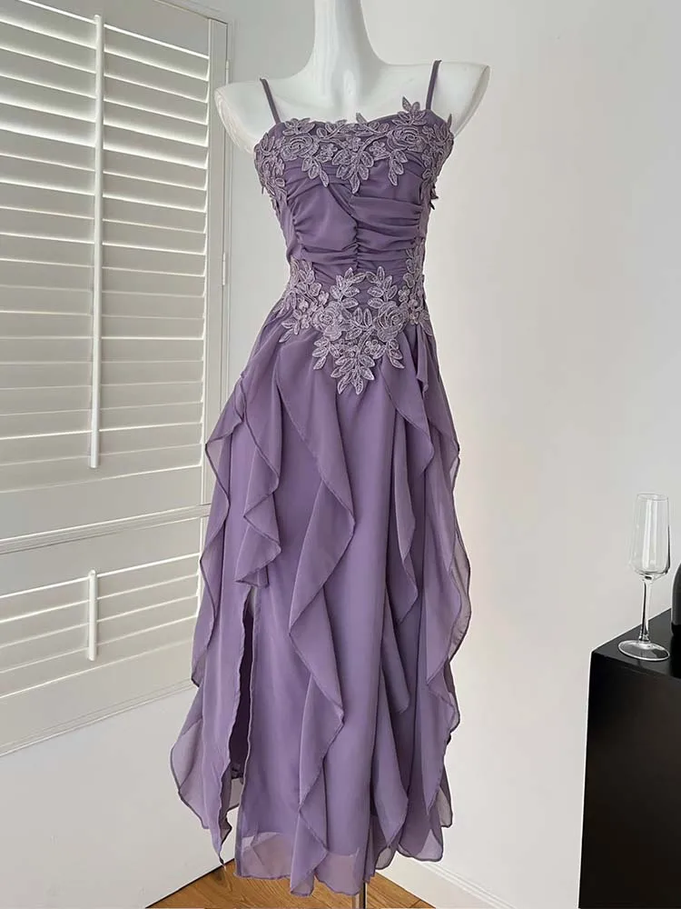 

Sexy Camisole Wrapped Chest Applique Chiffon Dress 2025 New Fashionable Summer Women'S Clothing