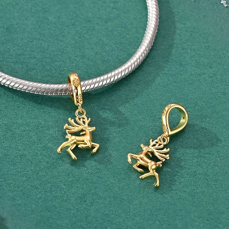 Weihnachtsparty 925 Sterling Silber Schleife Glocke Elch Pinguin Lebkuchen Charms Perlen Passend für Original-Armbänder Damen DIY Schmuck Geschenk – Detail 10