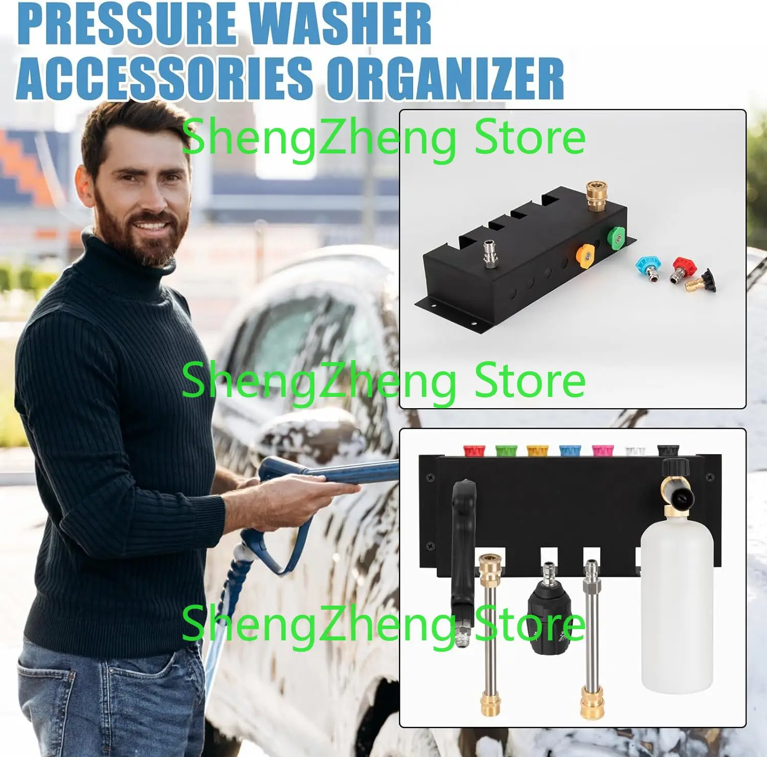 

Держатель пистолета для мойки высокого давления, 7-отверстий, стеллаж для хранения, настенный монтаж для пенопластовых каннеров, аксессуары для мойки высокого давления, стеллаж-органайзер