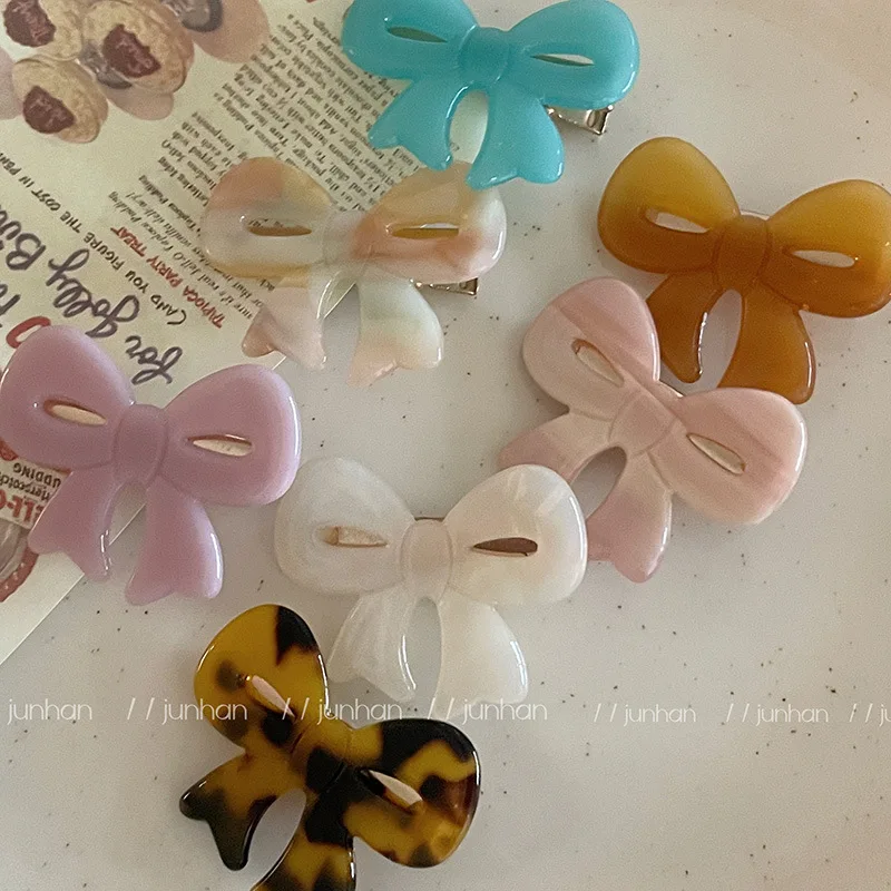 Cute Bow Hairpin Acrylic Bang Hairpin Women's New Cute Edge Clip One Line Clip Hairpin Handmade Headwear