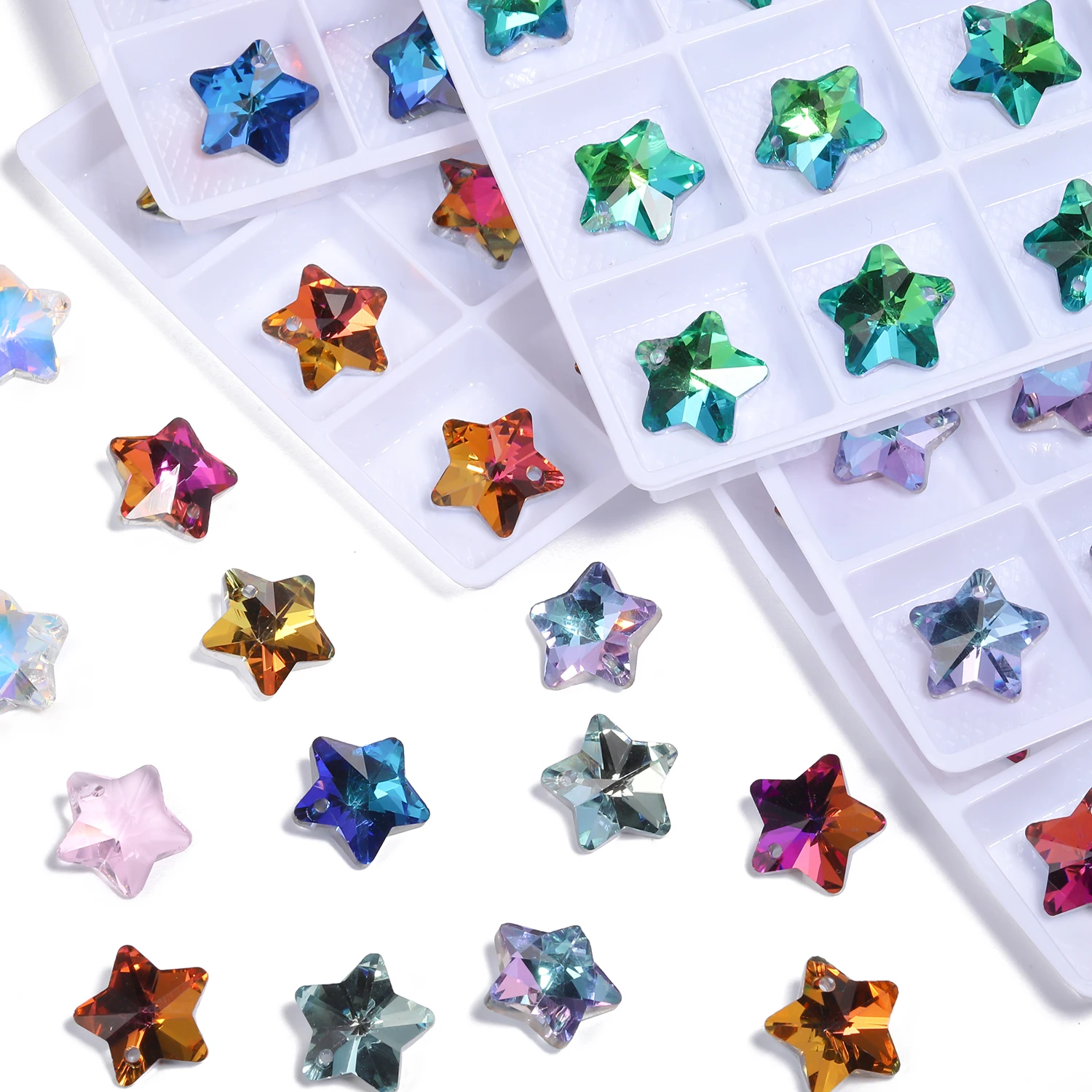 8pcs 13mm Pentagram Shape Crystal Quartz Beads Single Hole Pendant Glass Beads Handmade for DIY Jewelry Making Necklace Bracelet
