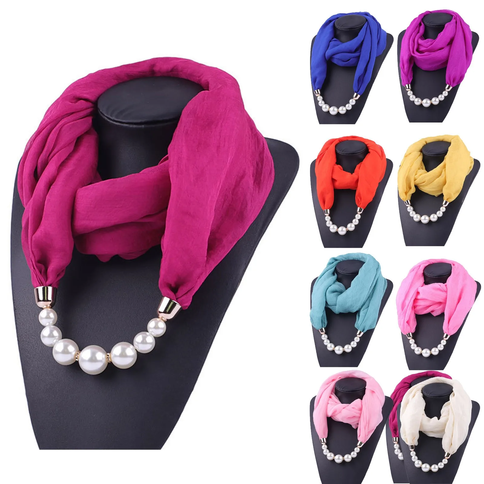 Woman Scarves With Beads Pearls Muslims Women Scarf Of Jewelry Accessory Woman Scarves Muffler Chiffon Fabric Shawl Headscarf