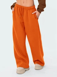 Womens Wide Leg Sweatpants Elastic High Waist Straight Legged Sweatpants Basic Baggy Comfy Jogger Sweat Pants Orange Gray Bottom