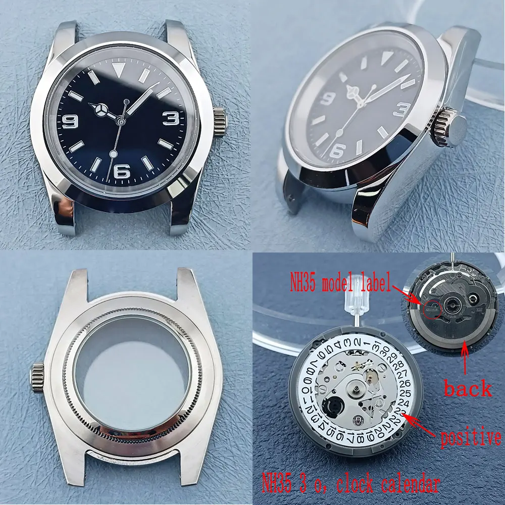 

36mm NH34 NH35 NH36 Silver watch case suitable for NH35 movement mounting 316L stainless steel 100m waterproof sapphire glass