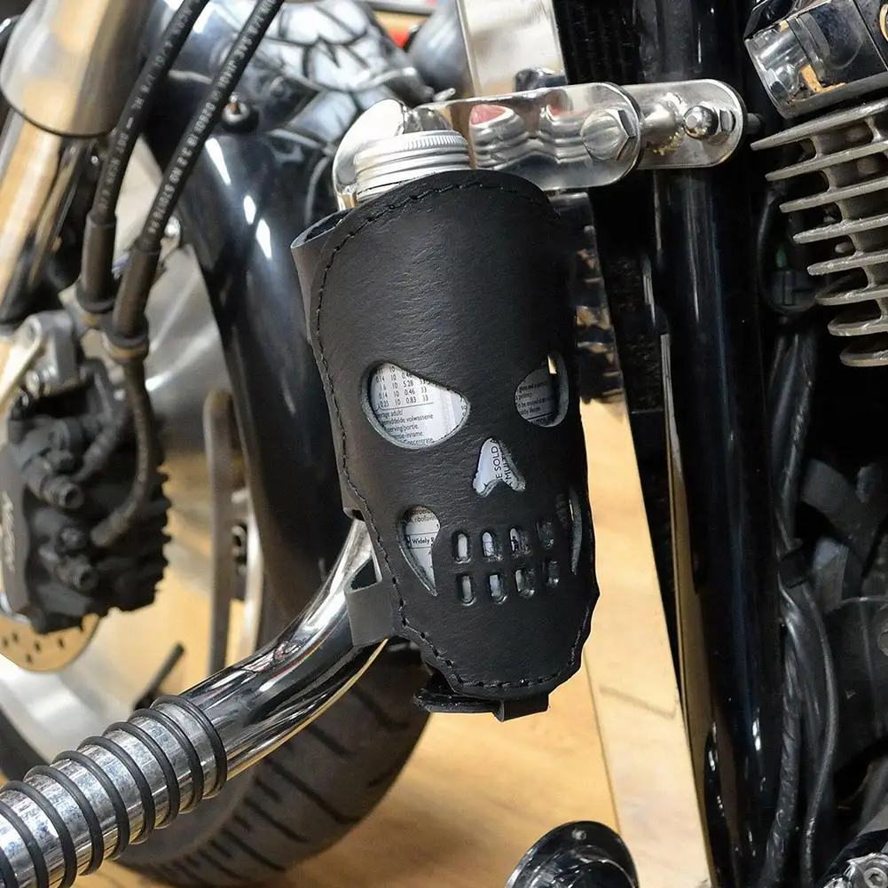 Bicicleta e Motocicleta Drink Bottle Holder, Copo de Couro, Pode Suportar, Skull Cup Holder, Car-Styling