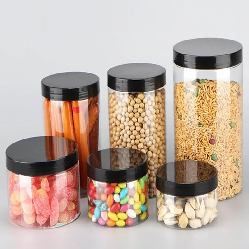 3Pcs Clear Empty Jar With Lid Round Plastic Jars For Packaging Cookies Candy Food Grade Sealed Tank Kitchen Storage Containers