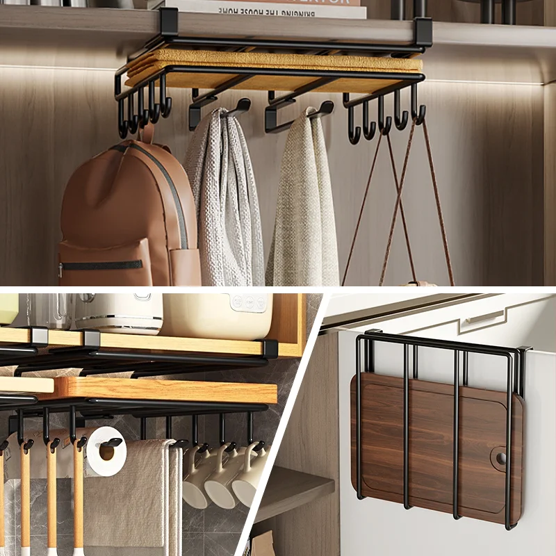 Hanging Chopping Board Rack Kitchen Utensils Brackets Metal Paper Towel Rag Hanging Rack Cutting Board Pot Cover Storage Shelf