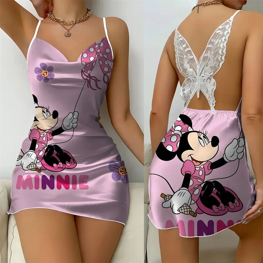 Verão novo dormir saia deslizante para as mulheres frete grátis disney padrão dos desenhos animados feminino pijamas moda sexy vestido de casa feminino