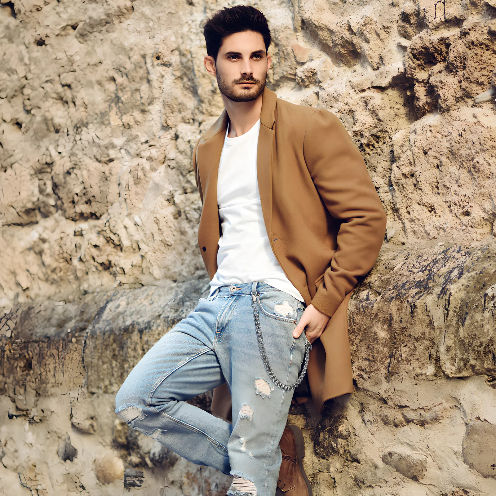 

Pants Punk Style Heavy Duty Pocket Pocket Chain For Men Belt Motorcycle Trousers Key Chain Hip Hop Jeans Accessory