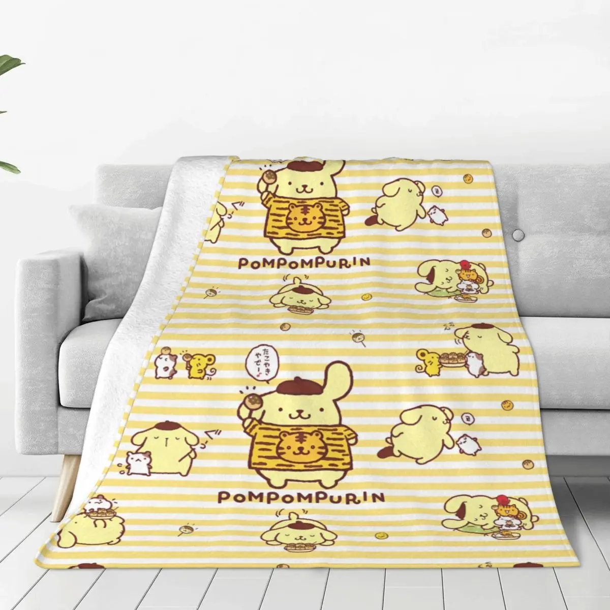 

Super Warm Blanket Students Camping Pom Pom Purin Kawaii Bedding Throws Flannel Bedspread For Living RoomFluffy Sofa Bed Cover
