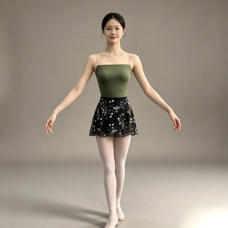 Ballet Tutu Skirt New Arrival Women Chiffon Flower Practice Ballet Skirt Girls Floral Print Dance Leotard Dress Small Apron