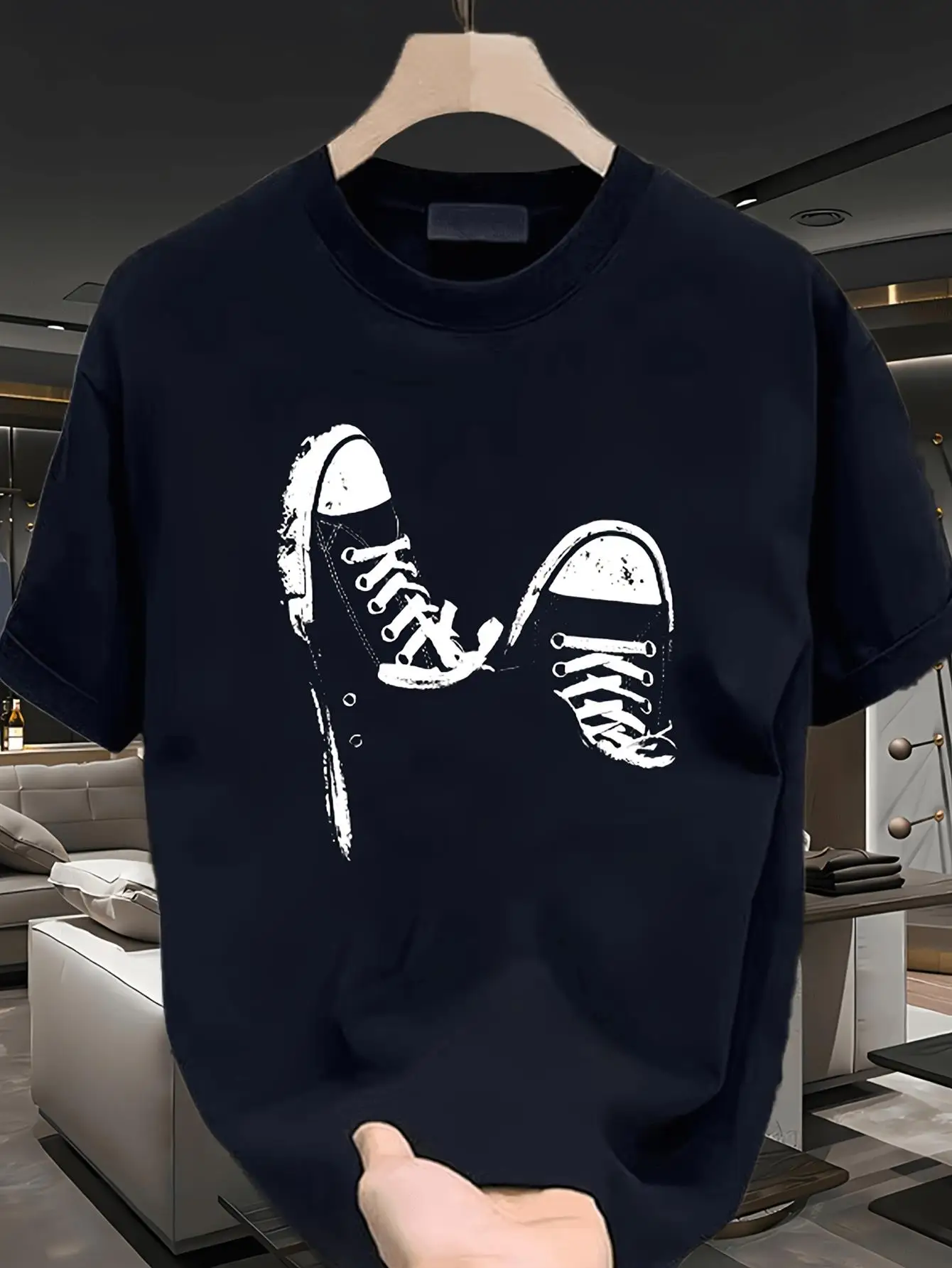 Men' 100% Cotton Sneaker Print T-Shirt - Casual Short Sleeve Round Neck Tee with Sneaker Graphics, Breathable & Durable Fabric, Regular Fit for Year-Round Wear, Machine Washable for Care - Versatile Casual Attire for Men