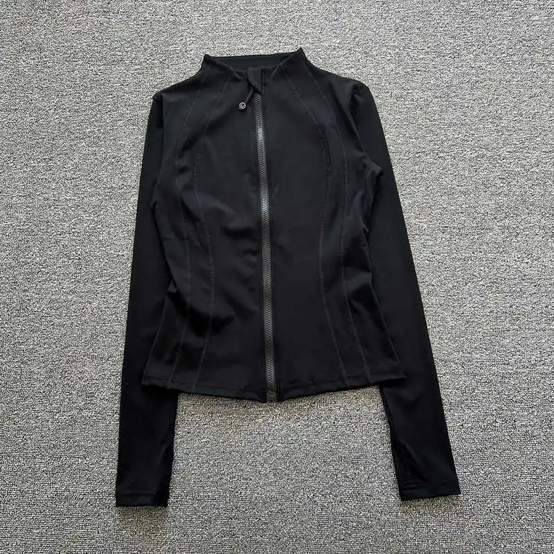 بدلة رياضية بسحاب وياقة واقفة بدلة يوجا ضيقة للسيدات بأكمام طويلة سترة رفيعة للجري بيلاتيس للياقة البدنية للخريف #6