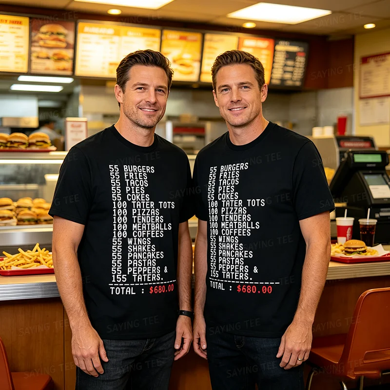 55 Burgers 55 Fries I Think You Should Leave Funny T-Shirt Y2k Personality Family Party Clothes Humor Letters Printed Saying Tee