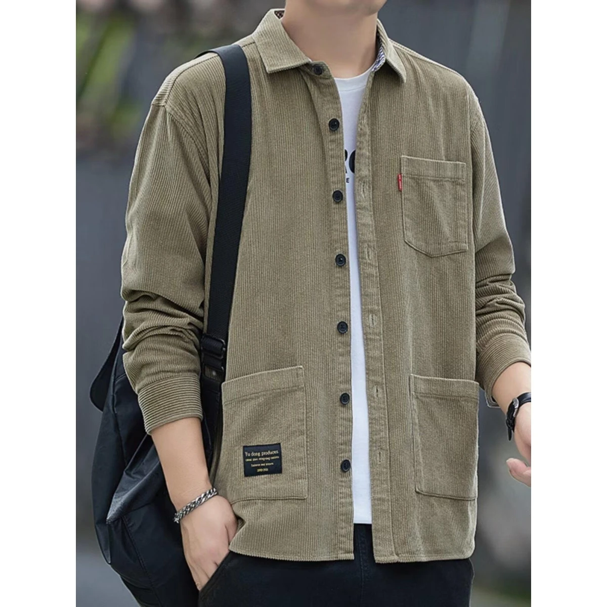 

Мужская вельветовая куртка с длинным рукавом для весны и осени, свободного кроя, в стиле рабочей одежды, молодежная модная, из полиэфирного волокна, стандартный крой, CS03